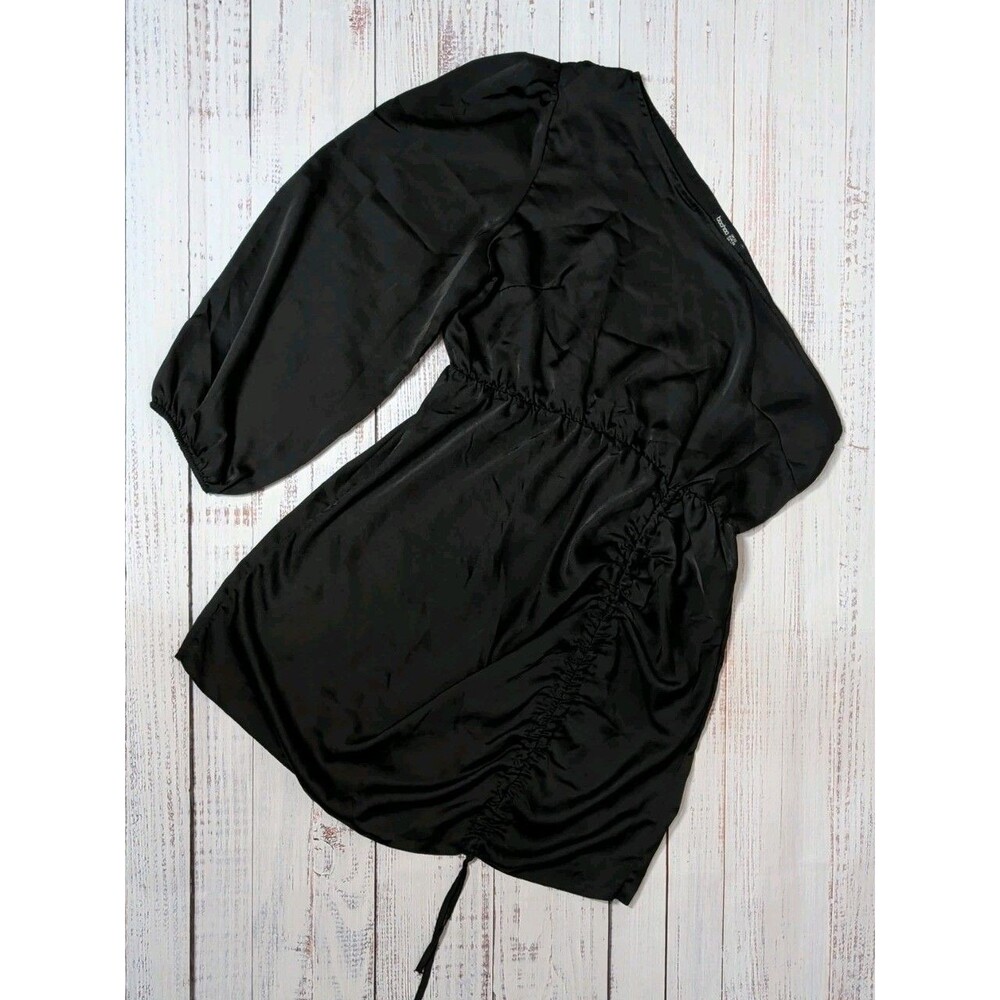 Plus Size Satin One Shoulder Mini Dress Womens Size 18 Black Ruched Sexy - Picture 6 of 13